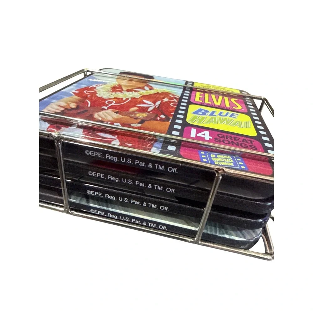Elvis Presley Blue Hawaii Jailhouse‎ Rock Coaster Set of 4 with Metal Holder